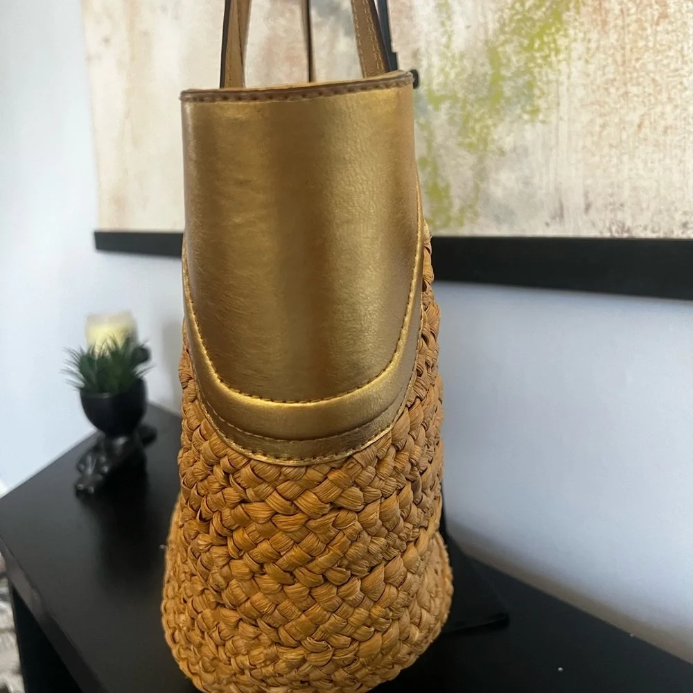 Rare Michael Kors Antique Gold Woven Wicker Tote